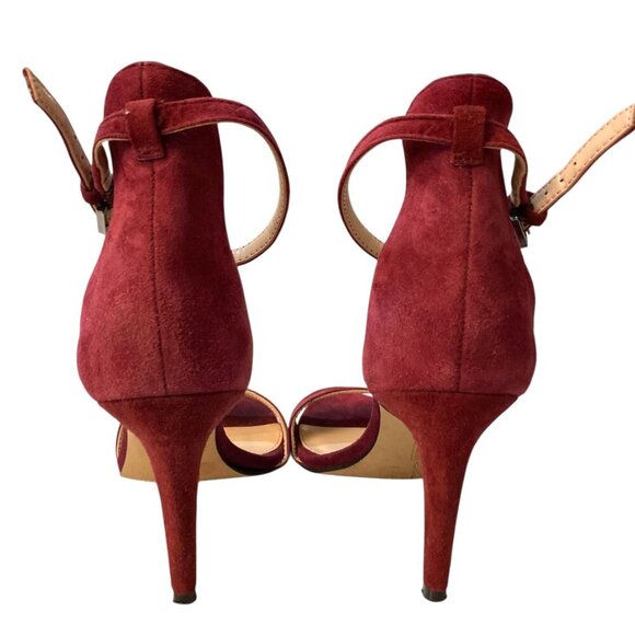 VINCE CAMUTO Court Suede Open Toe Ankle Strap Heels Chianti - Picture 8 of 11